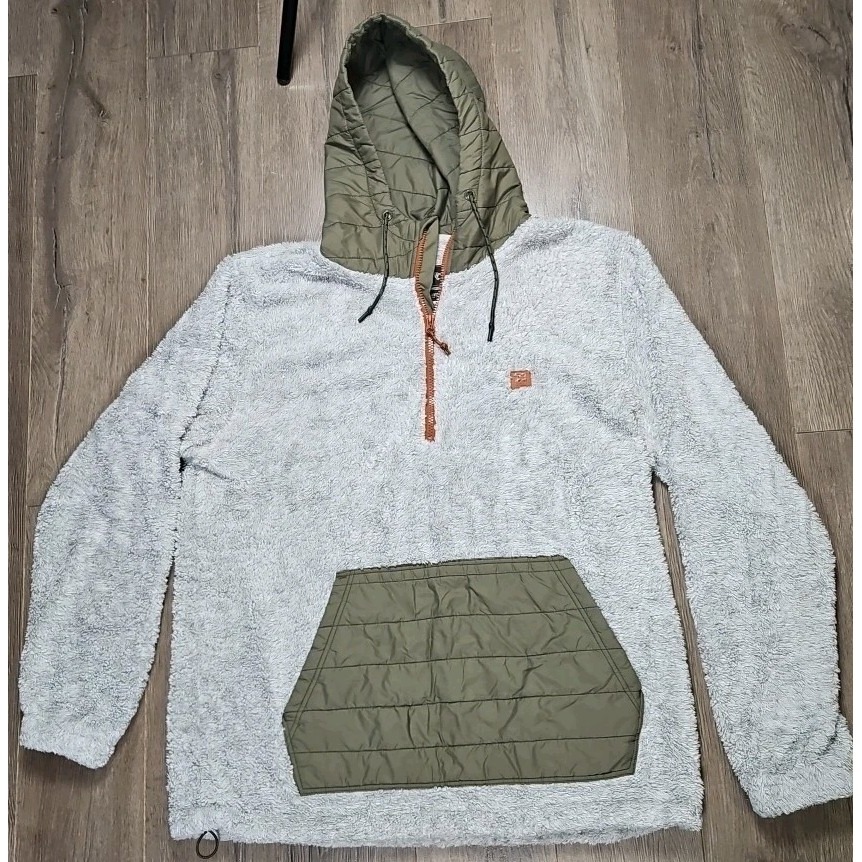 Billabong Badger Half-Zip Hooded Sherpa Pullover Men Xxl Grey Surf Perfect 1354